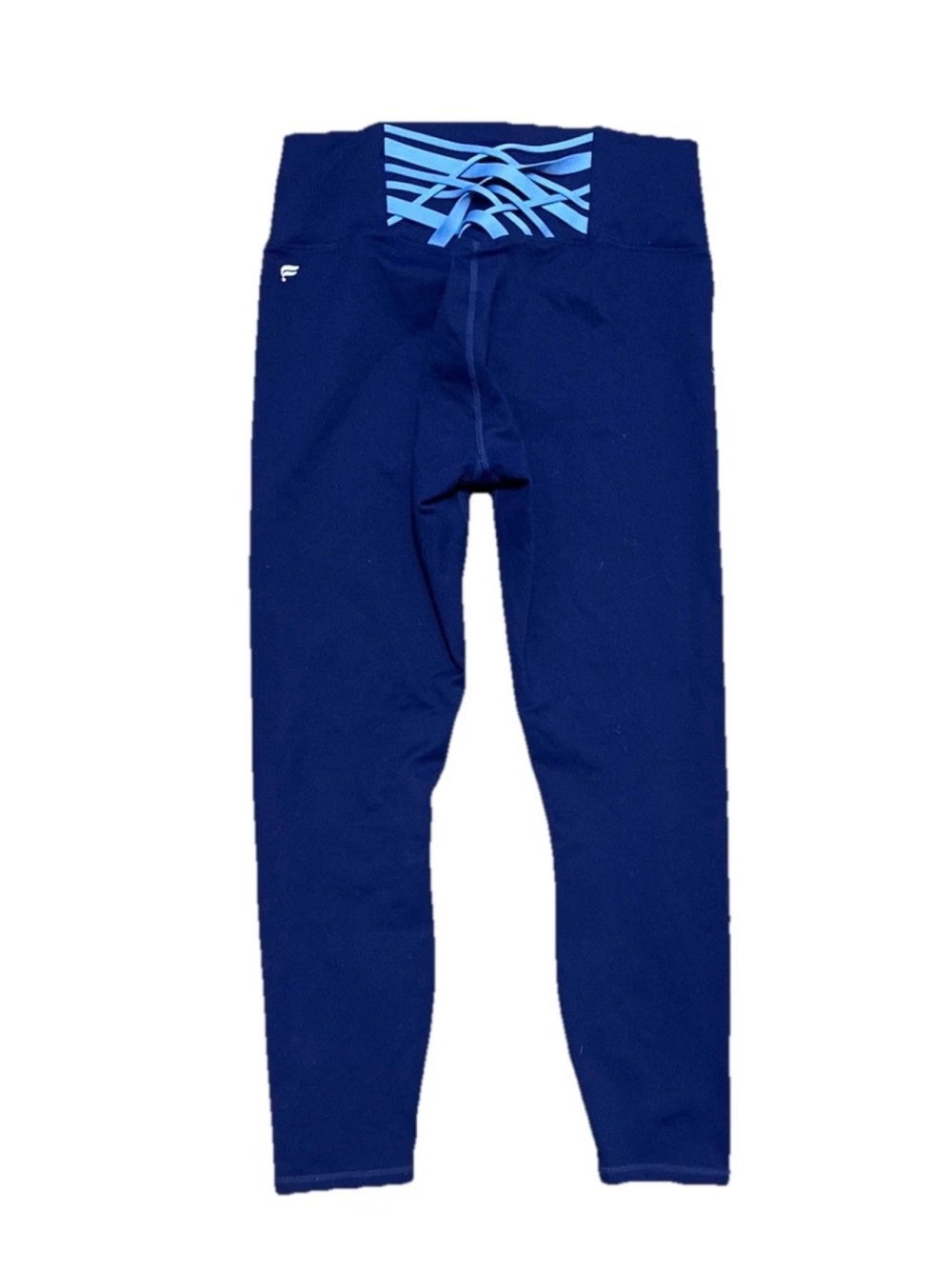 Fabletics Navy Leggings with Light Blue Waist Accent